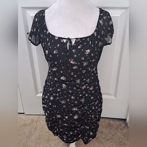 Ultra Flirt Floral Black Ruched Dress    Size L